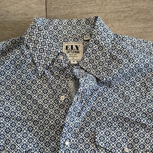 Ely Cattleman Shirt Mens Medium Blue Pattern Pearl Snap Western Cowboy Rodeo